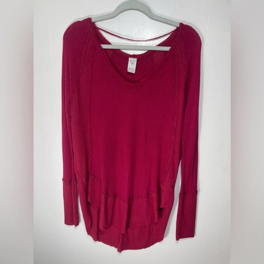 We The Free Free People Red Catalina Waffle Knit Long Sleeve Thermal Tunic